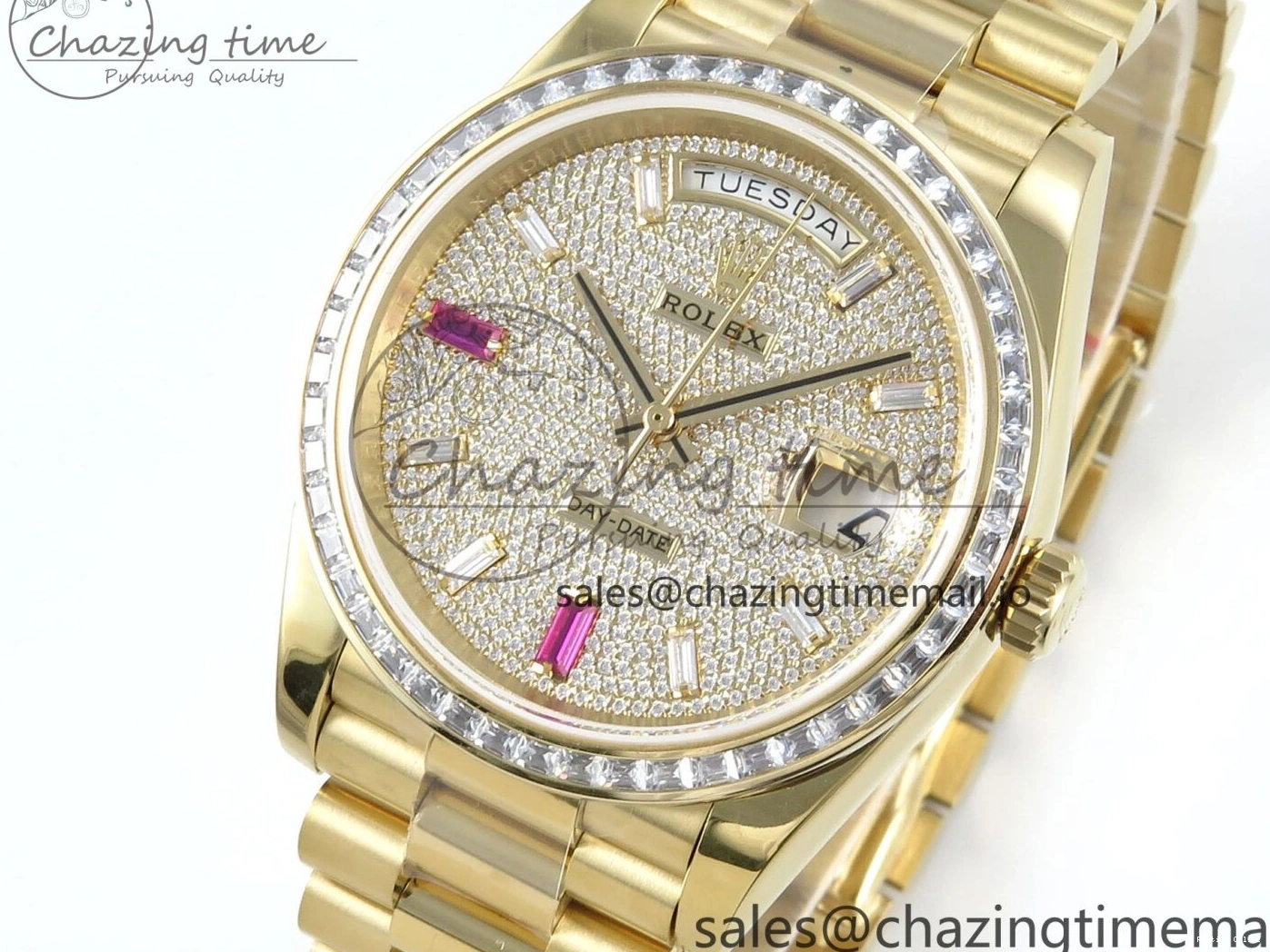 0205 DayDate 40 YG QF 1:1 Best Edition Pink Diamonds Dial Diamonds Bezel on President Bracelet A2836 V5 (Gain Weight) ZipUp 488